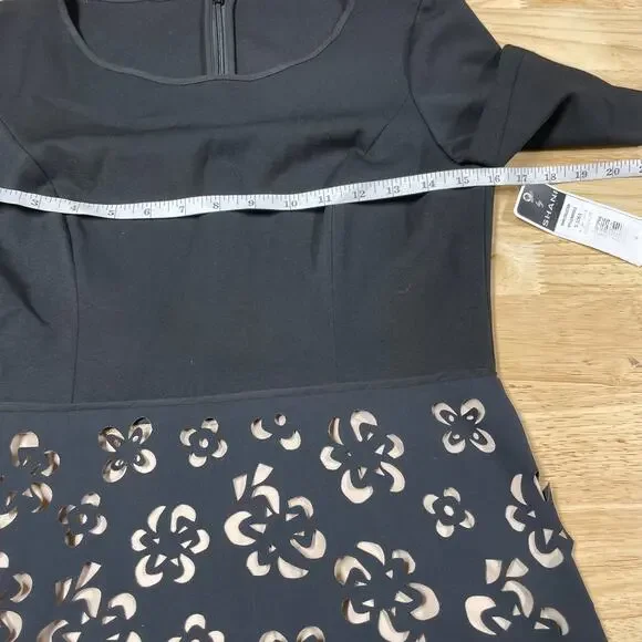 Shani NWT Laser Cut Ponte Fit & Flare Black Nude Dress Size 4 Floral Half Sleeve - Picture 6 of 10